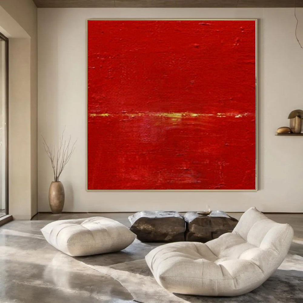 “Vibrant Red Abstract Field” – Minimalist Color - Field Painting CT1089