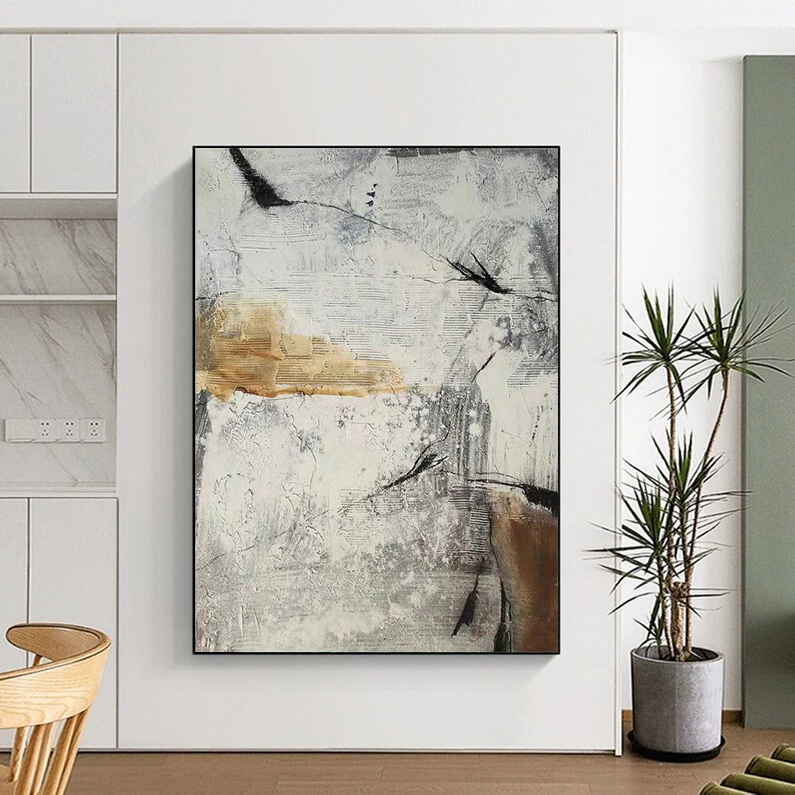 “Gray, White, Brown Textured Abstract ‘Urban Relic’” - Impasto Cityscape - Inspired Painting On Canvas DTP338