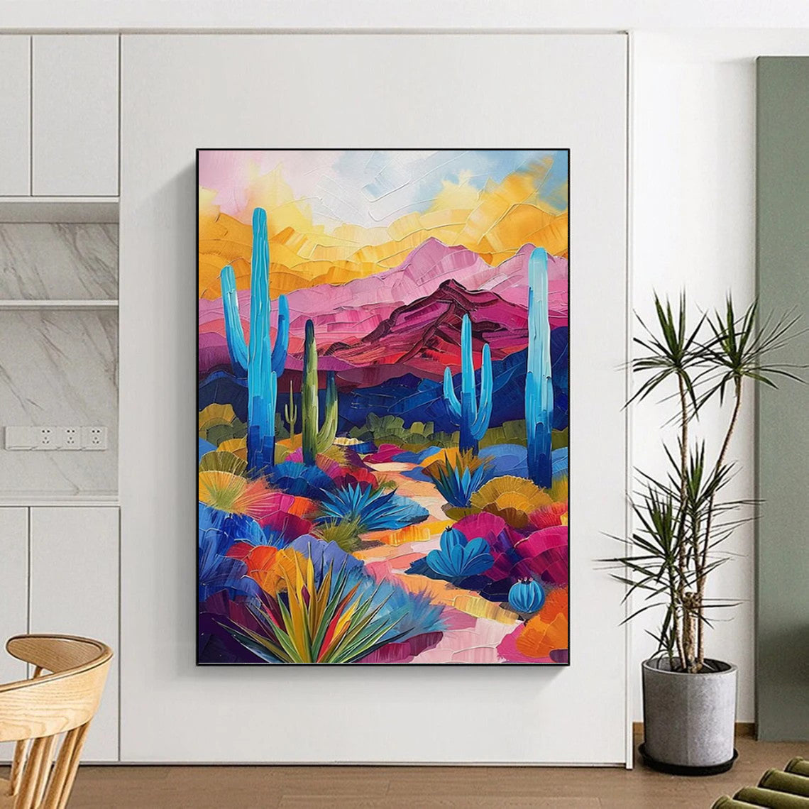 “Desert Vividness” - Colorful Desert Landscape with Cacti Painting On Canvas DKH1556