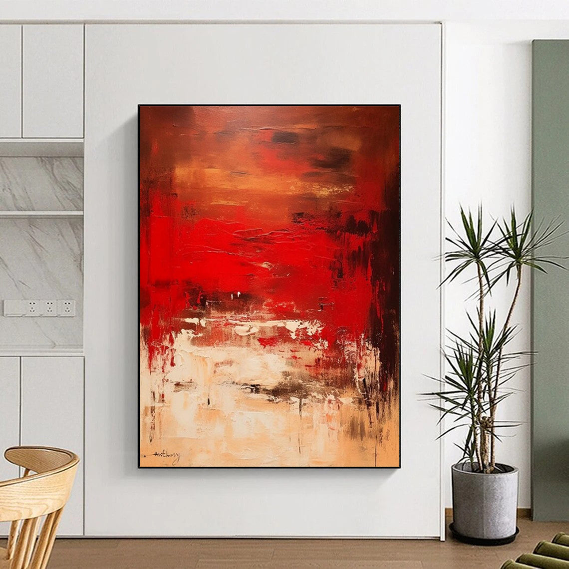 Red, Brown & White Abstract Textures, “Intense Serenity” - Impasto Abstract Painting CT0776