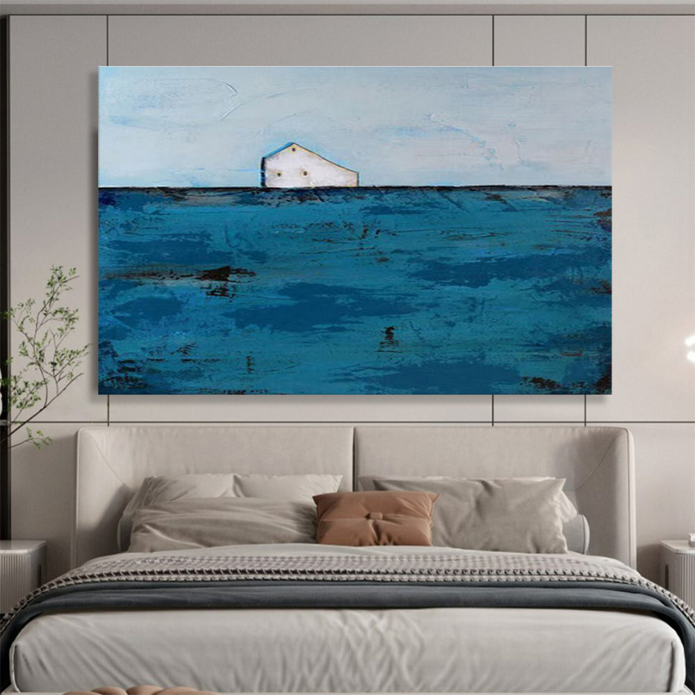 Minimalist House on Blue Sea Painting On Canvas DKH217