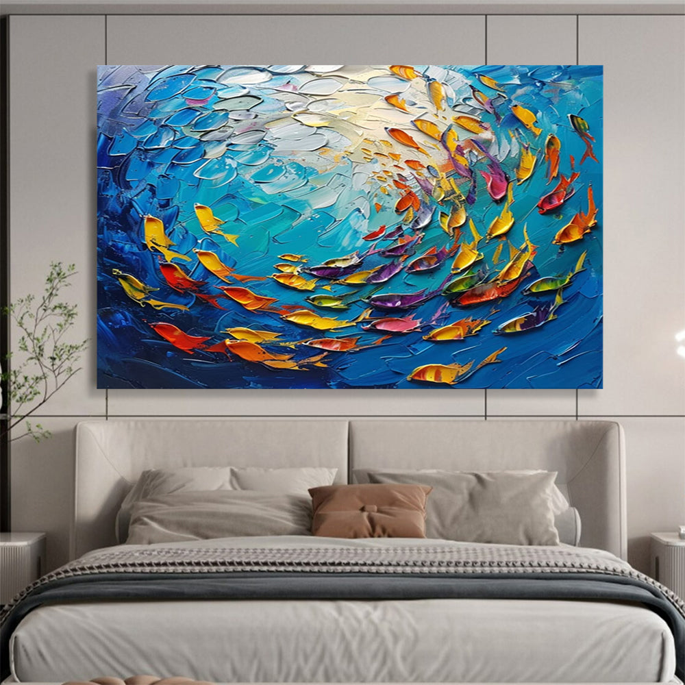 Textured Fish in Blue Sea - Impasto Marine Painting On Canvas DLZ199