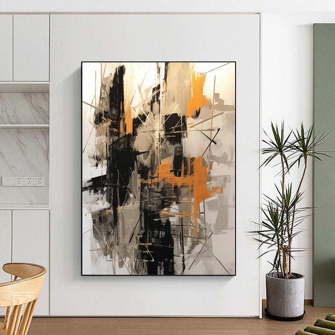 “Black - Orange Abstract Chaos” - Abstract Expressionist Painting On Canvas DTP116