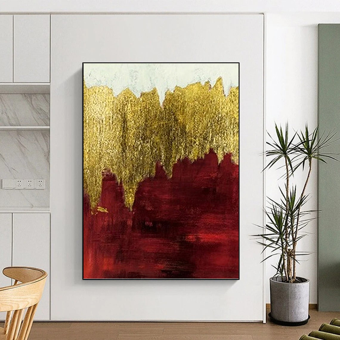 Gold and Burgundy Abstract Horizon - Abstract Painting On Canvas DKH1339