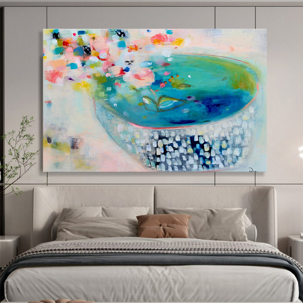 Colorful Floral Bowl - Vibrant Hues and Playful Patterns Painting On Canvas DKH062
