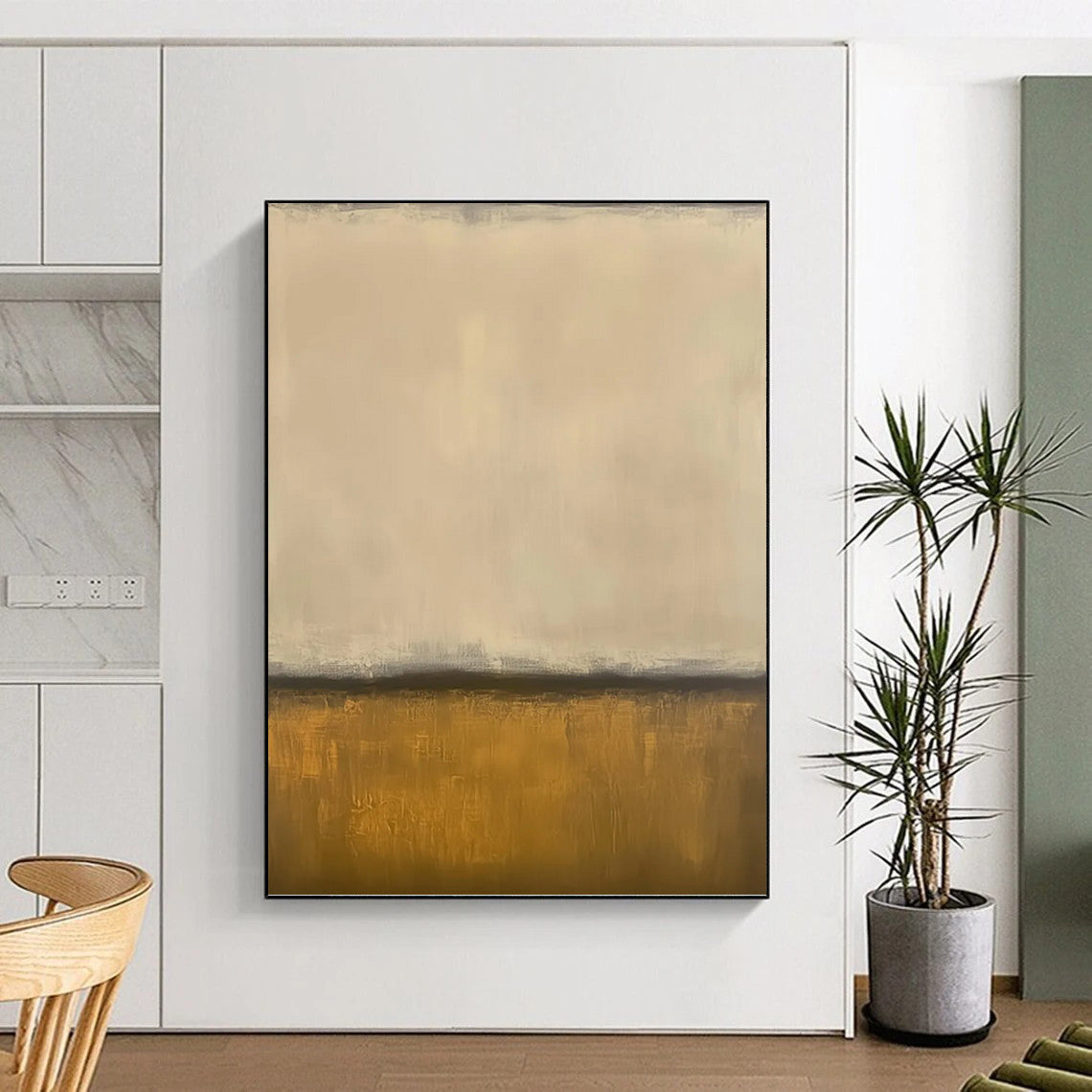 Beige & Gold Divide - Minimalist Abstract Painting On Canvas DKH1238