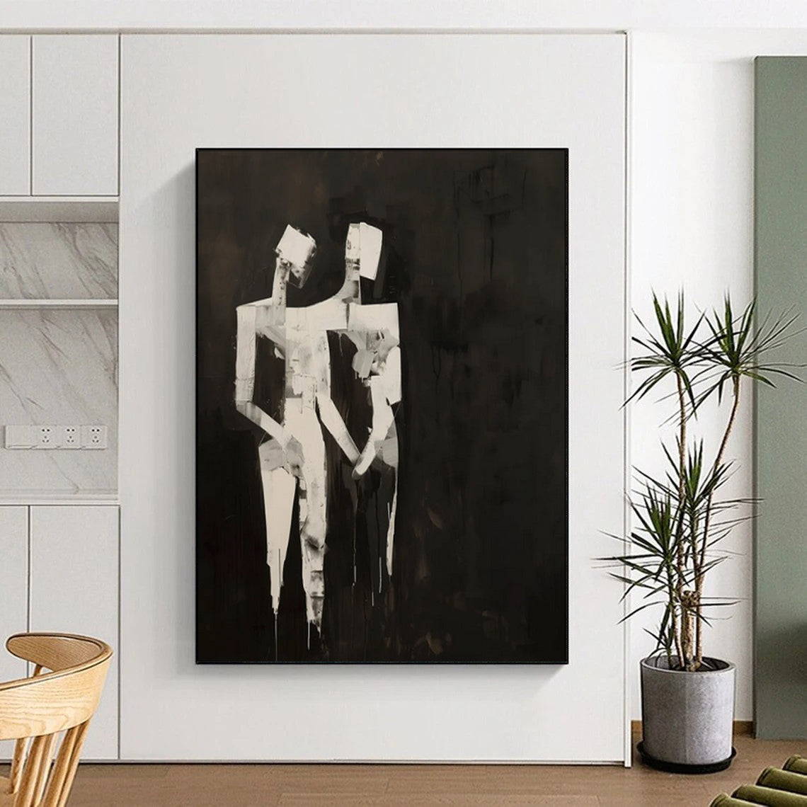 “Black and White Abstract Figures” - Cubist - Inspired Acrylic Art CT1934