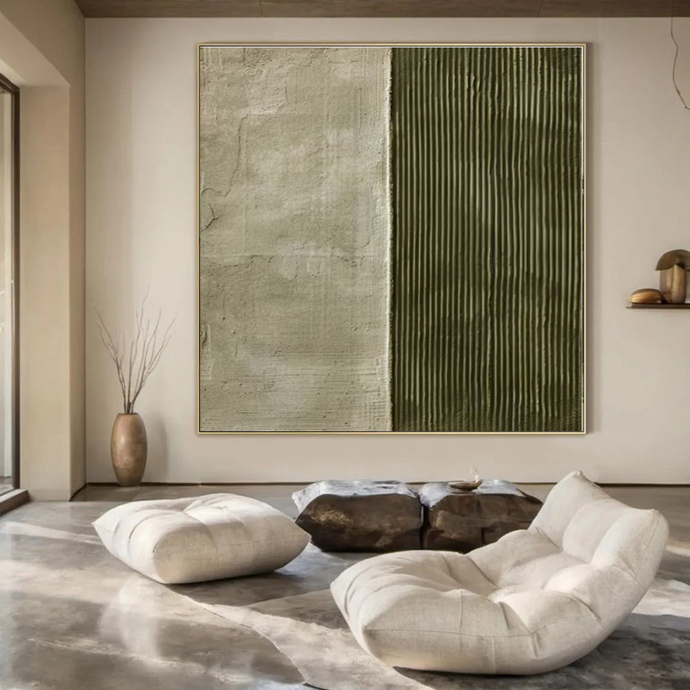 Grey - Green Split Texture - Minimalist Textured Acrylic Painting CT1383