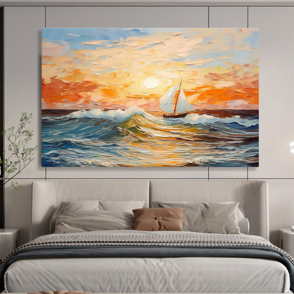 Sailboat at Sunset - Impressionistic Seascape Painting On Canvas DKH625