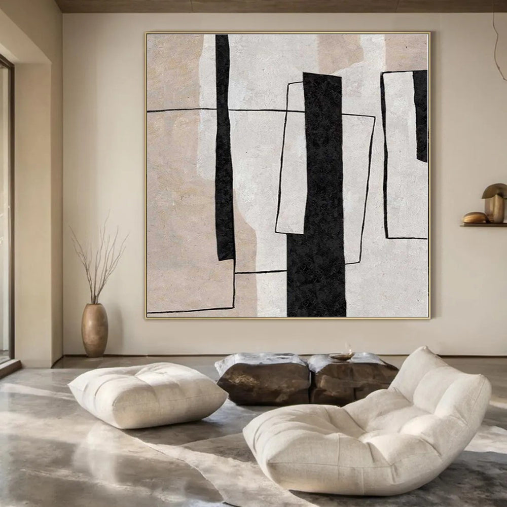 “Black - Beige Geometric Forms” – Abstract Geometric Painting CT1103