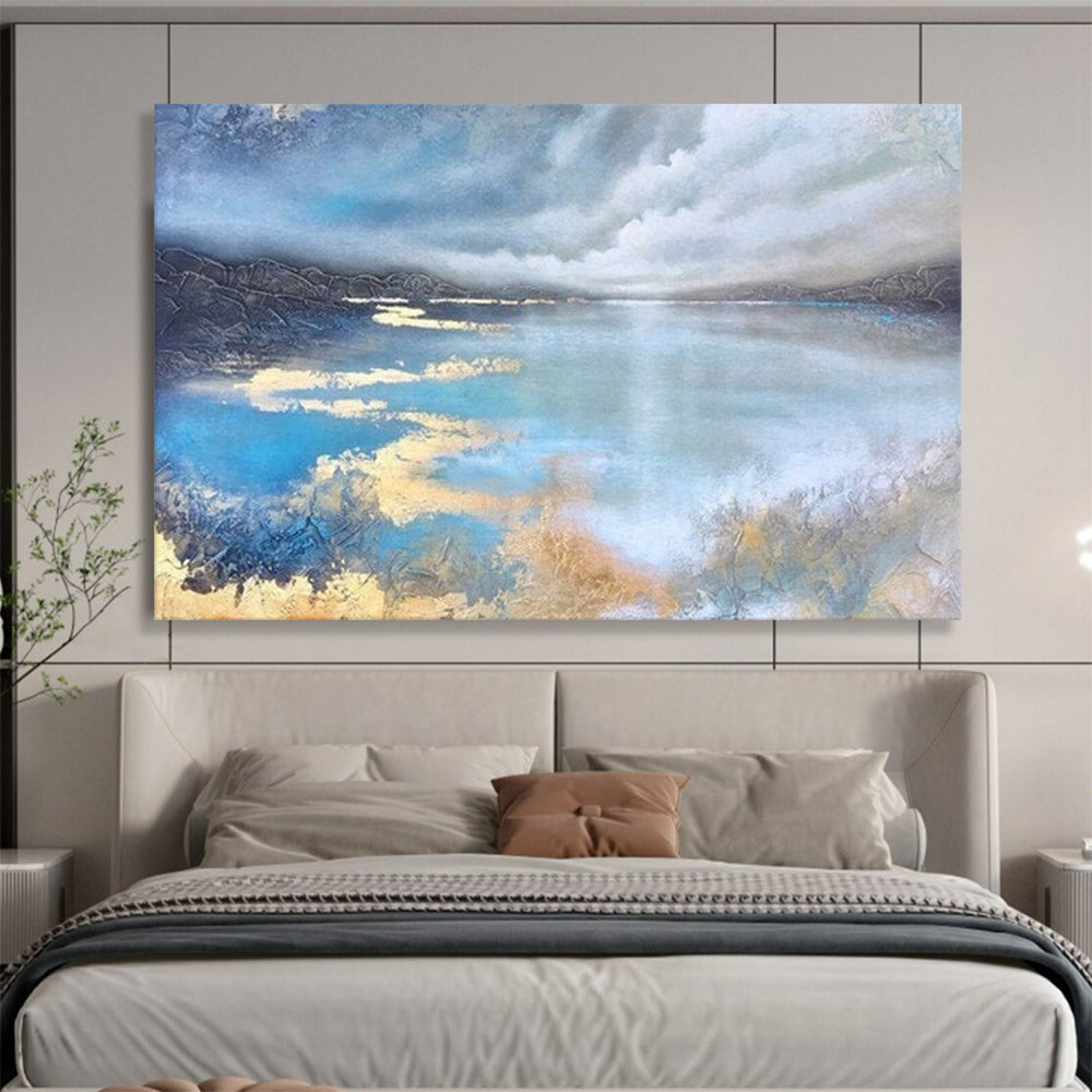 Serene Lake Reflections - Textured Landscape Painting On Canvas DLZ192