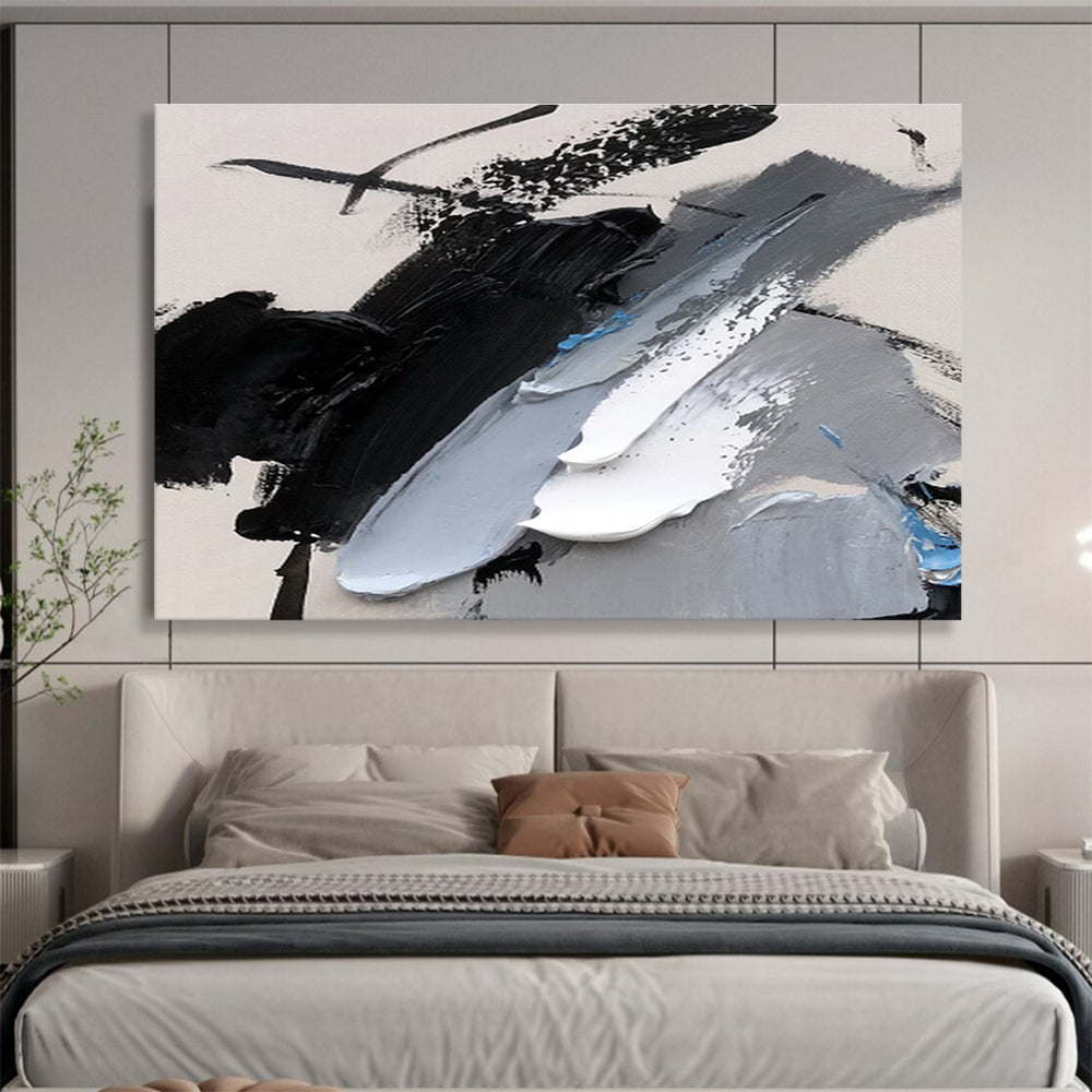 Bold Black and Gray Abstract Painting On Canvas DKH310