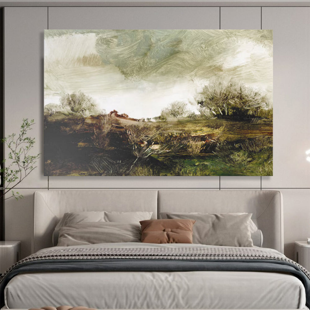 “Textured Green Field with Trees” Impressionist Oil Painting On Canvas DLZ122
