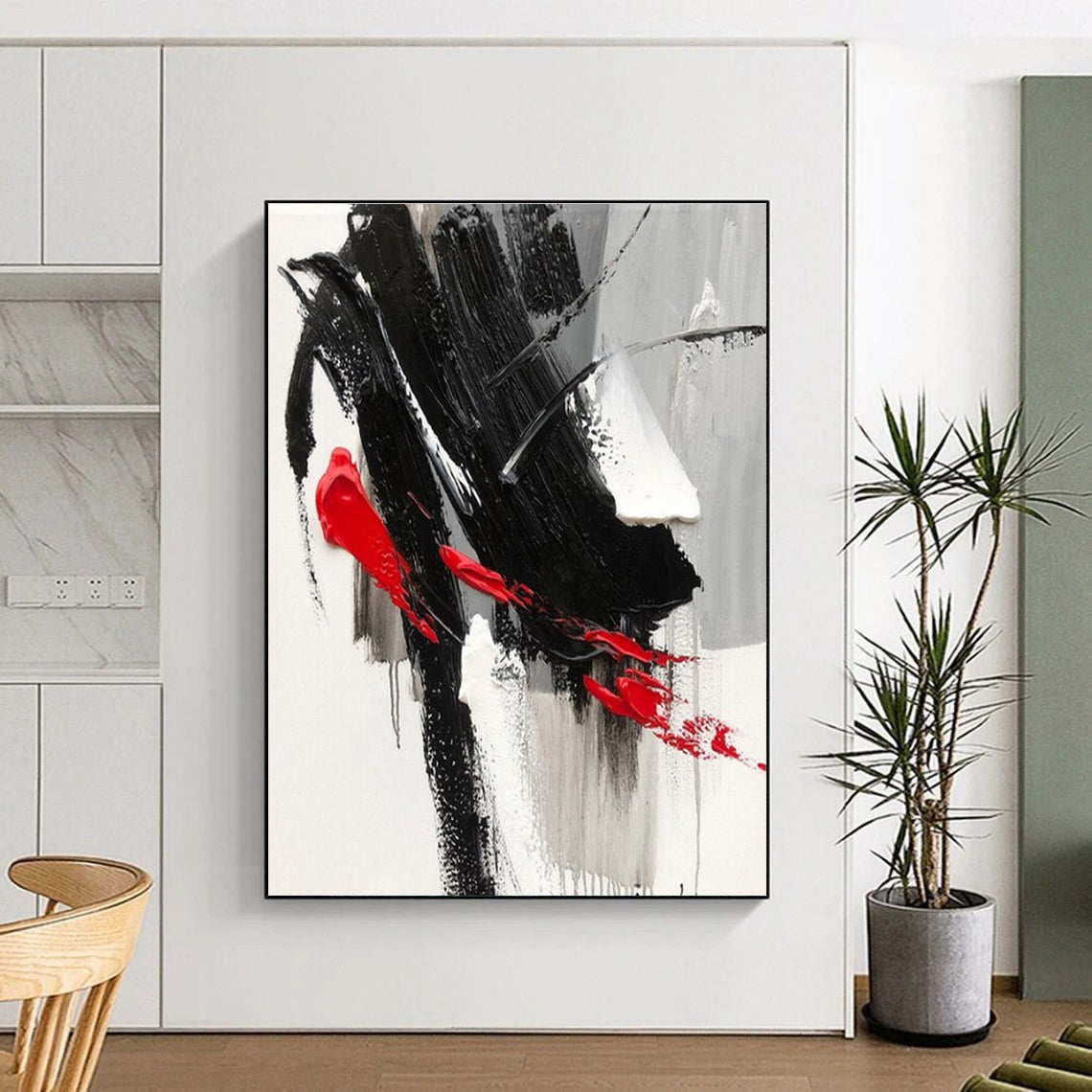 “Black - Red - Gray Bold Textures” ,Abstract Acrylic Painting CT0787