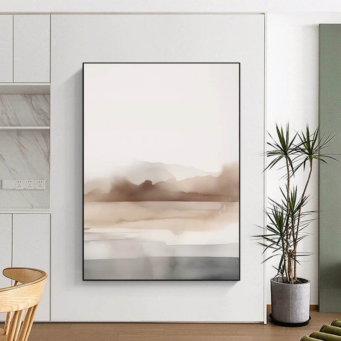 “Gradient Mountain Haze” – Abstract Watercolor Landscape with Beige and Gray Layers CT2061