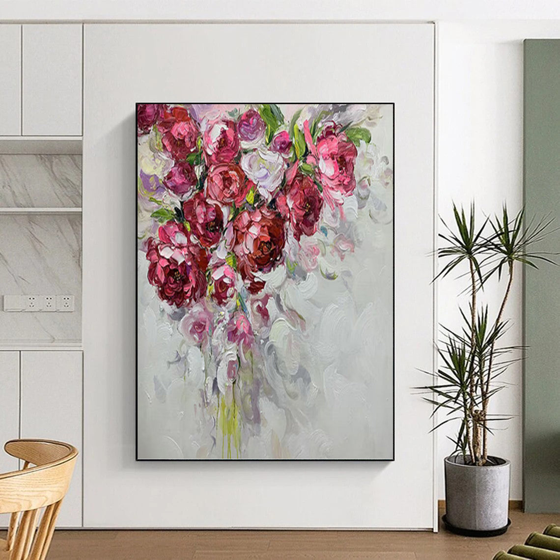 Expressive Floral Bouquet in Pink and Purple - Floral Painting On Canvas DKH1464