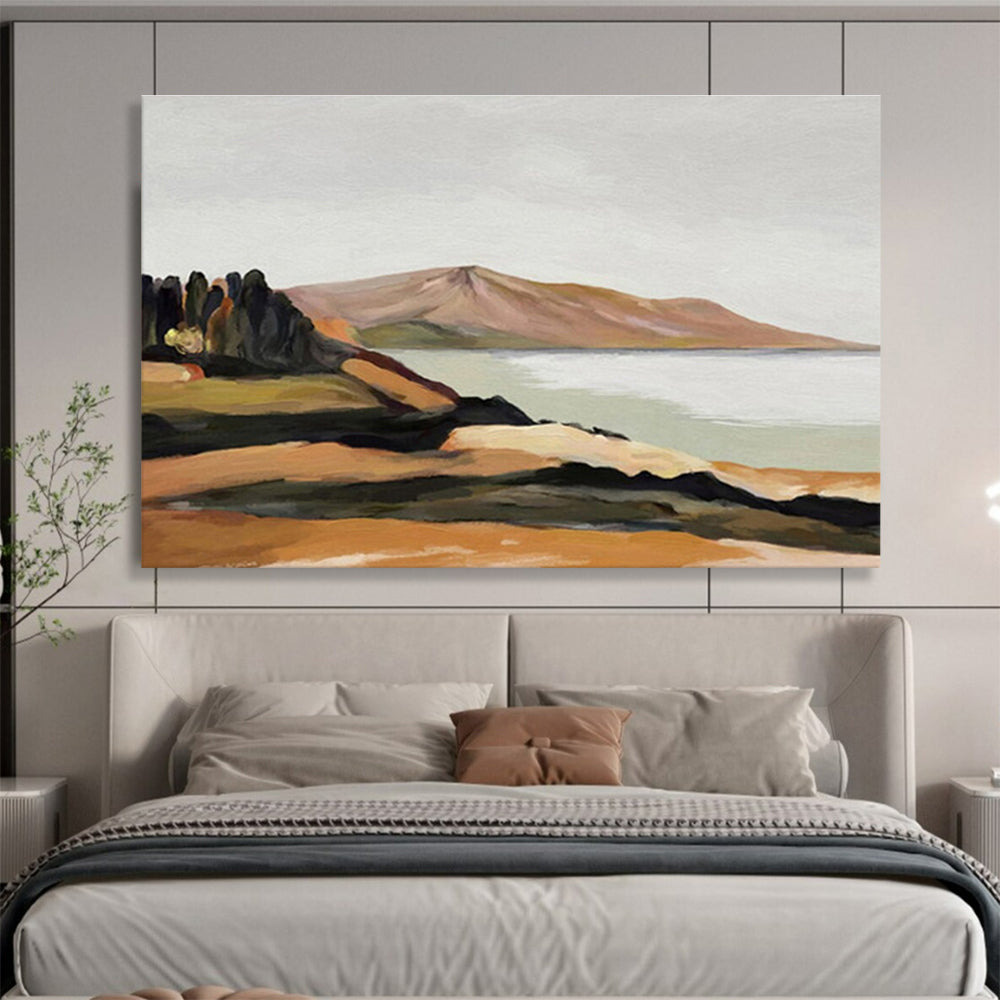 “Coastal Calm” - Brown, Green, Blue Landscape Oil Painting On Canvas DKH729