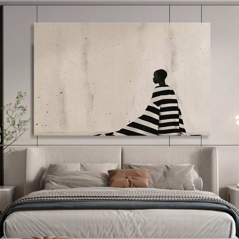Silhouette in Striped Cloak Black - and - White Painting On Canvas DKH228