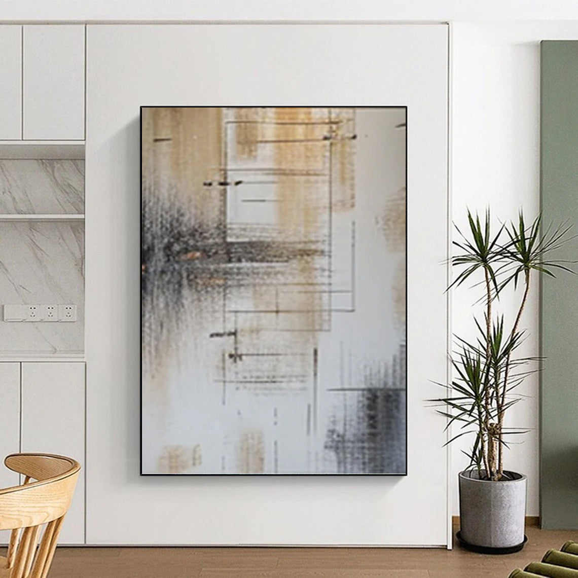 “Brown, Gray & Black Line - Driven Abstract” Painting On Canvas DKH0979