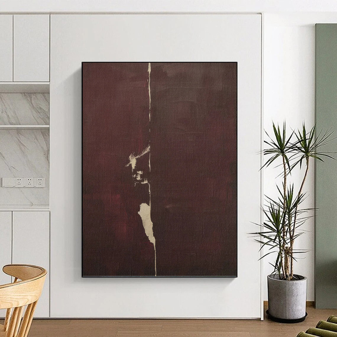 Deep Burgundy & Cream - Subtle Split Painting On Canvas DKH1149