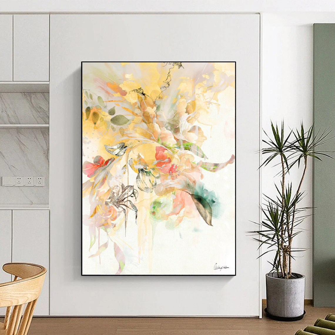“Yellow - Hued Floral Burst” - Vibrant Flower Bouquet Painting On Canvas DKH1087