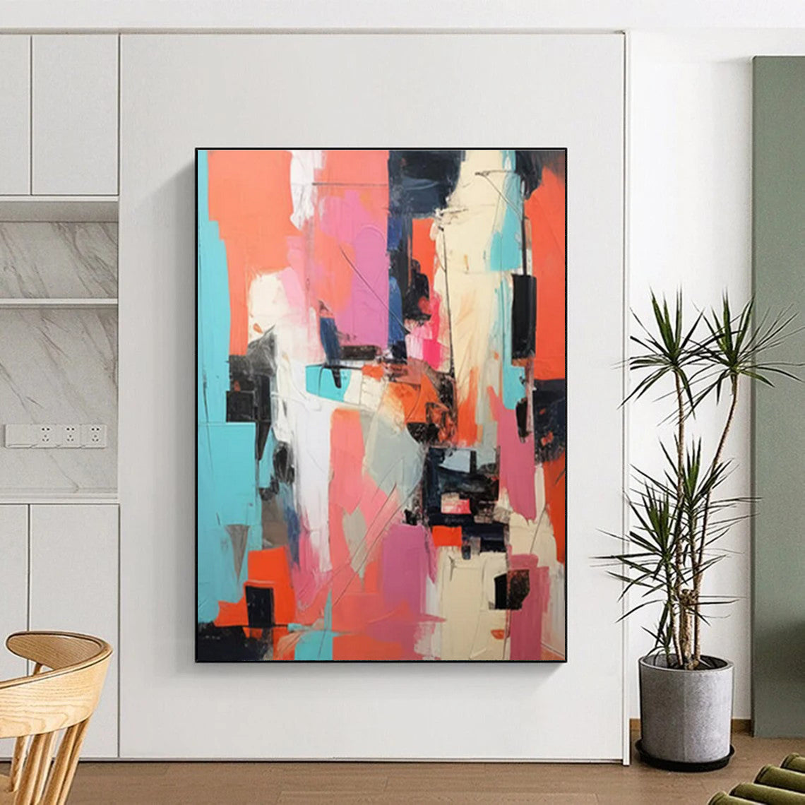 “Pink - Orange - Blue Abstract Blocks” ,Abstract Acrylic Painting CT0839