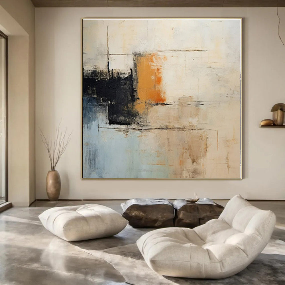 Neutral Tones with Orange Accent - Abstract Minimalist Acrylic On Canvas CT1336