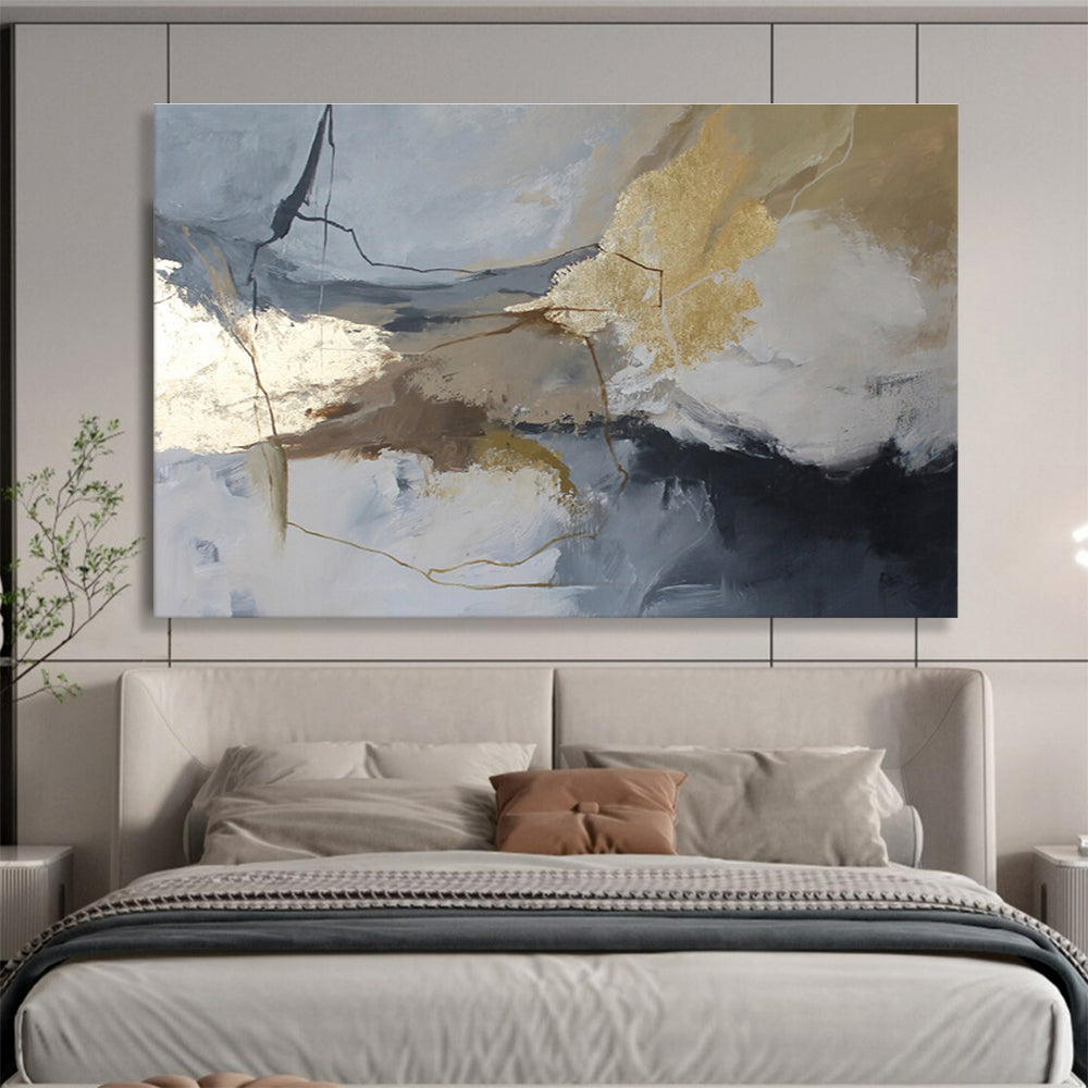 “Muted Tones & Gold Abstract” Abstract Acrylic Painting On Canvas DKH519