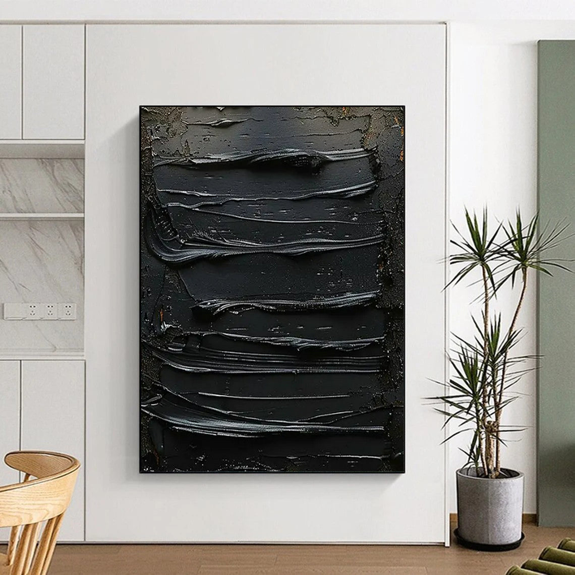 “Textured Black Abstract” - Abstract Painting On Canvas CT2356
