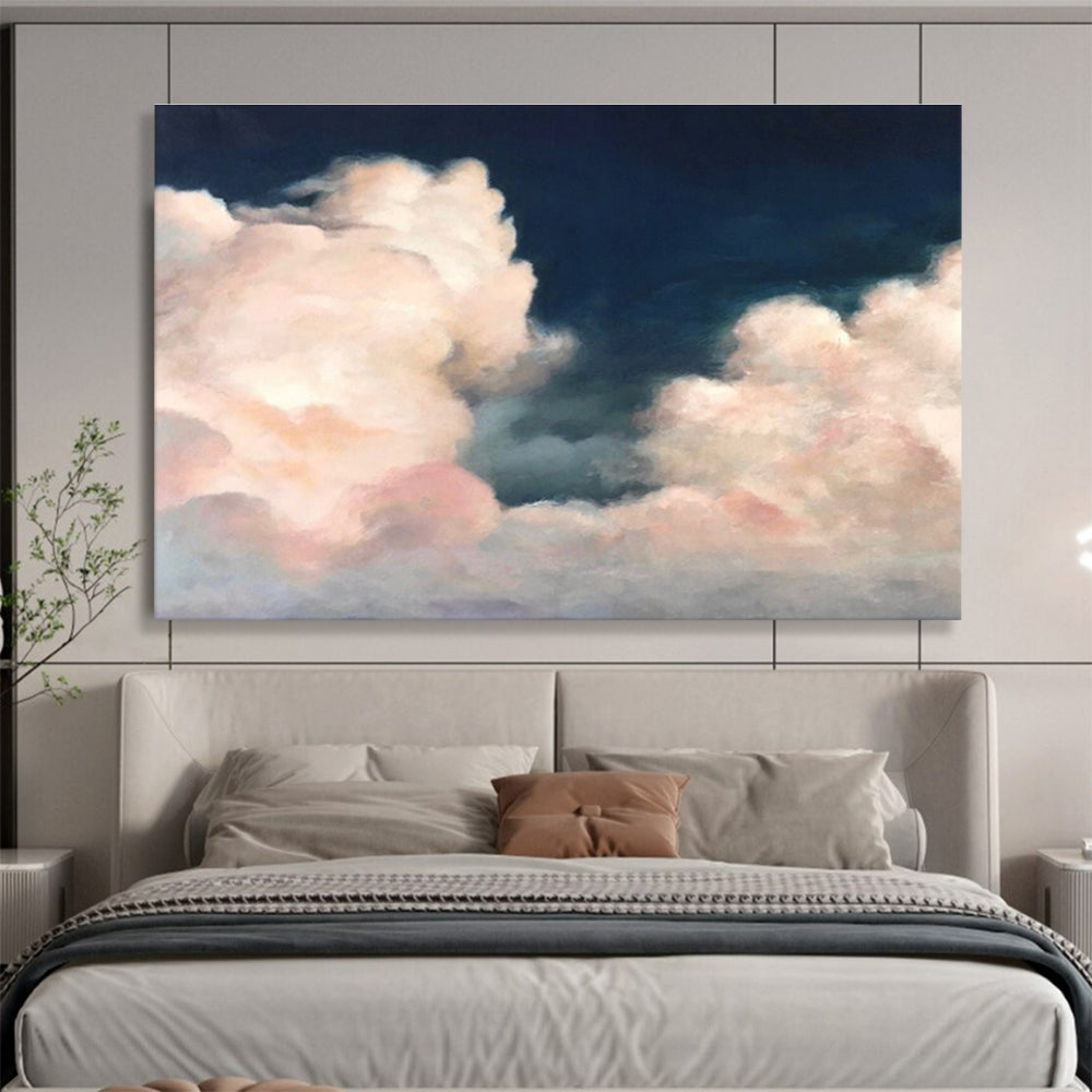 Pink Clouds in Dark Sky Painting On Canvas DKH185