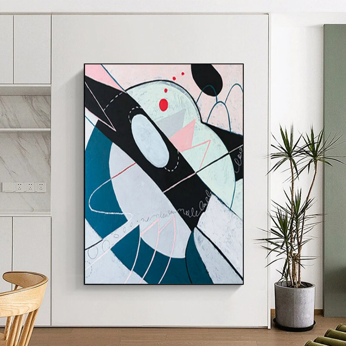 “Geometric Abstract in Pastels - Pinks, Blues, and Subtle Details” Painting On Canvas CT2385