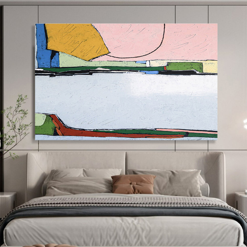 “Pink - Yellow Geometric Blocks” Abstract Acrylic Painting On Canvas DKH541