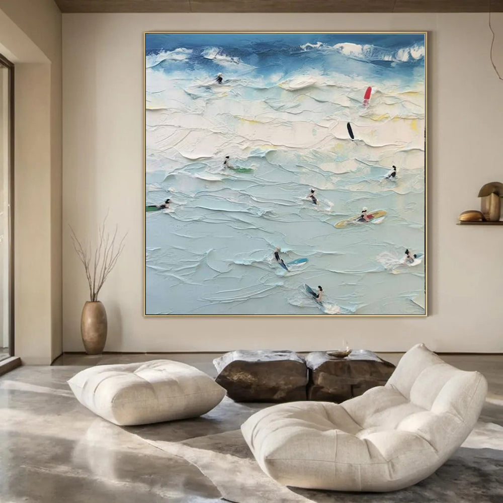 “Textured Surfing Scene” – Impasto - Style Seascape Painting CT1070