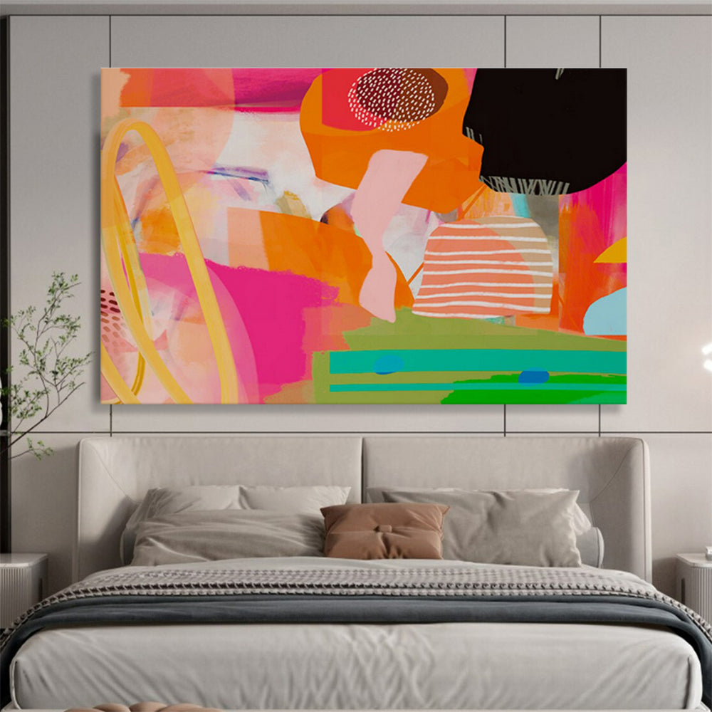 Playful Shapes Carnival Pink Orange Colorful Fun Shapes Painting On Canvas DKH205
