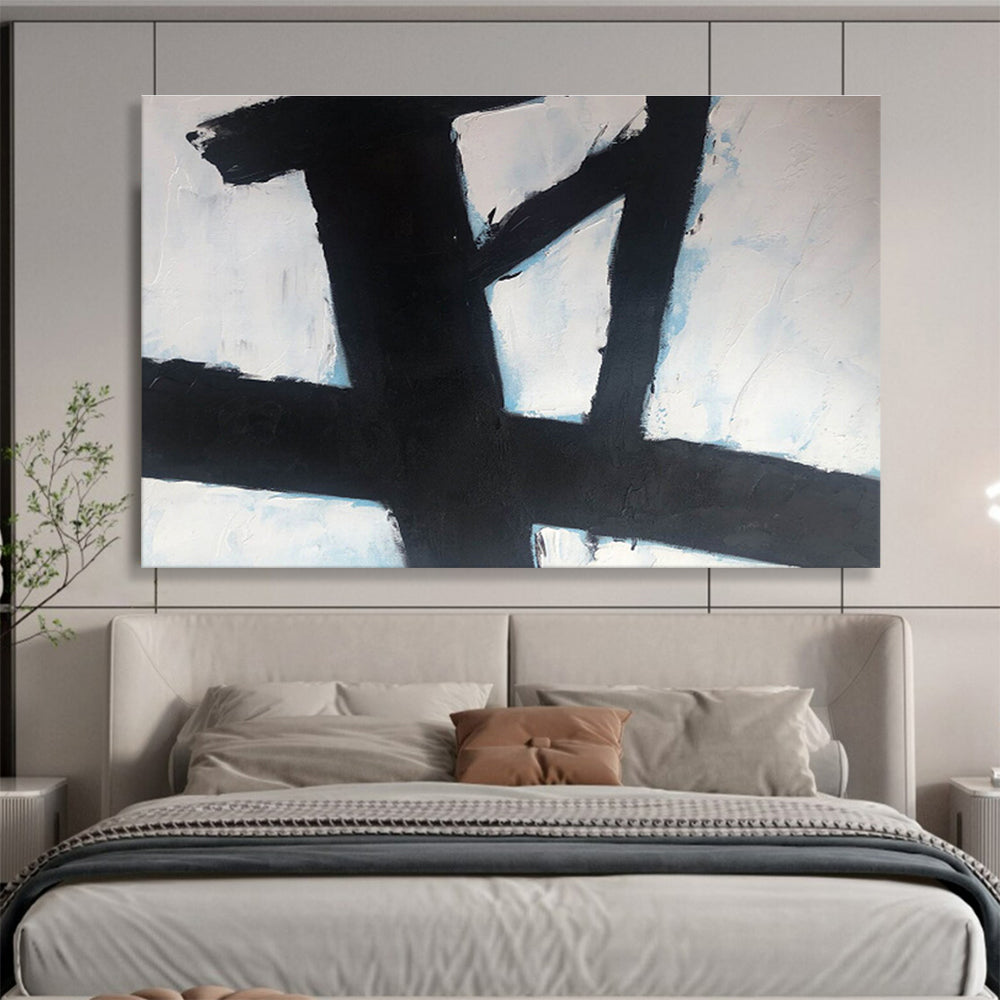 Black and White Geometric Cross Painting On Canvas DKH181