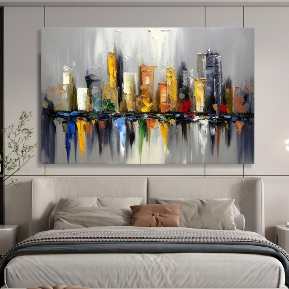 “Colorful Cityscape Reflection” Cityscape Painting On Canvas DLZ067