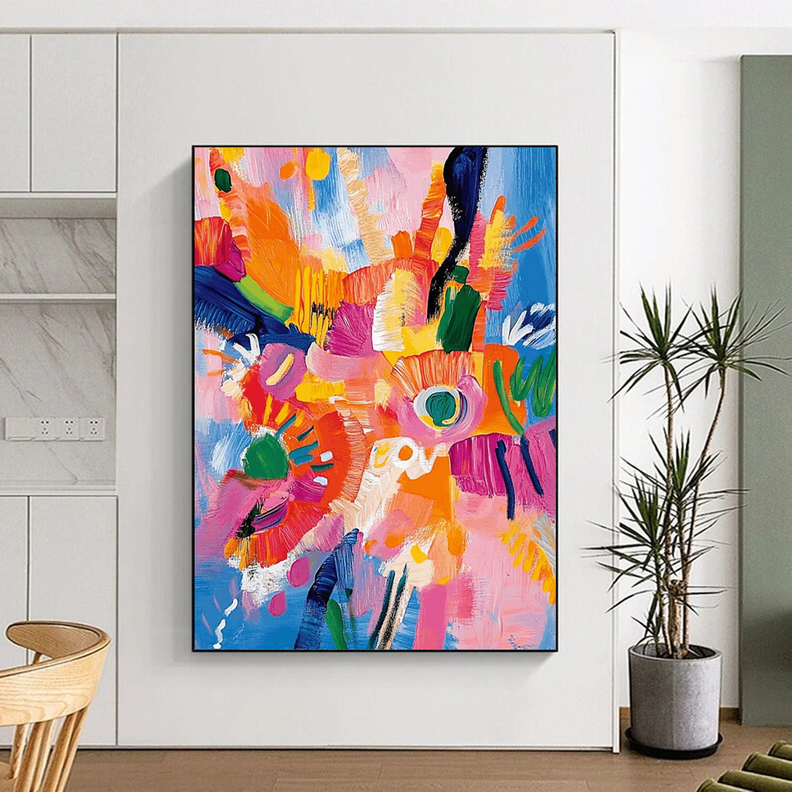 “Colorful Flower Burst” - Multicolor, Expressive Floral Painting On Canvas DTP287