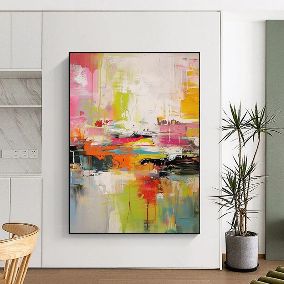 “Rainbow - Bright Chaos, Layered Abstract Forms” - “Urban Kaleidoscope”,Abstract Acrylic Painting CT0697