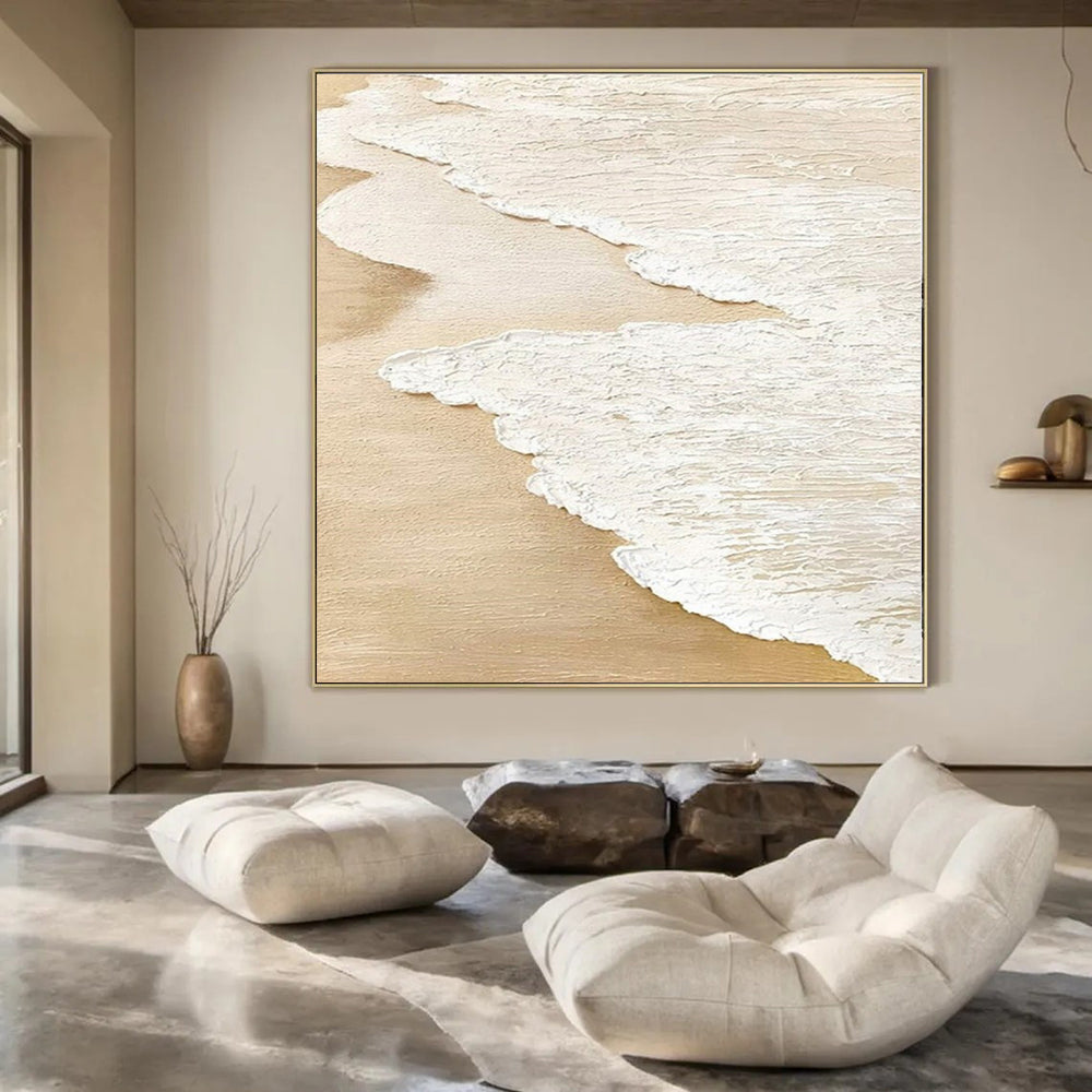 “Textured Sandy Shore Waves” – Impasto Seascape Painting CT1101