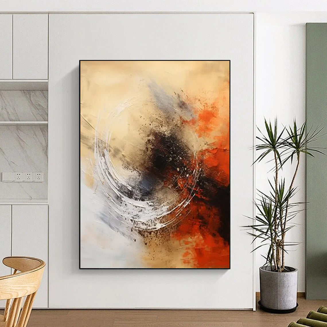 “Beige - Orange Abstract Swirls” - Abstract Expressionist Painting On Canvas DTP121