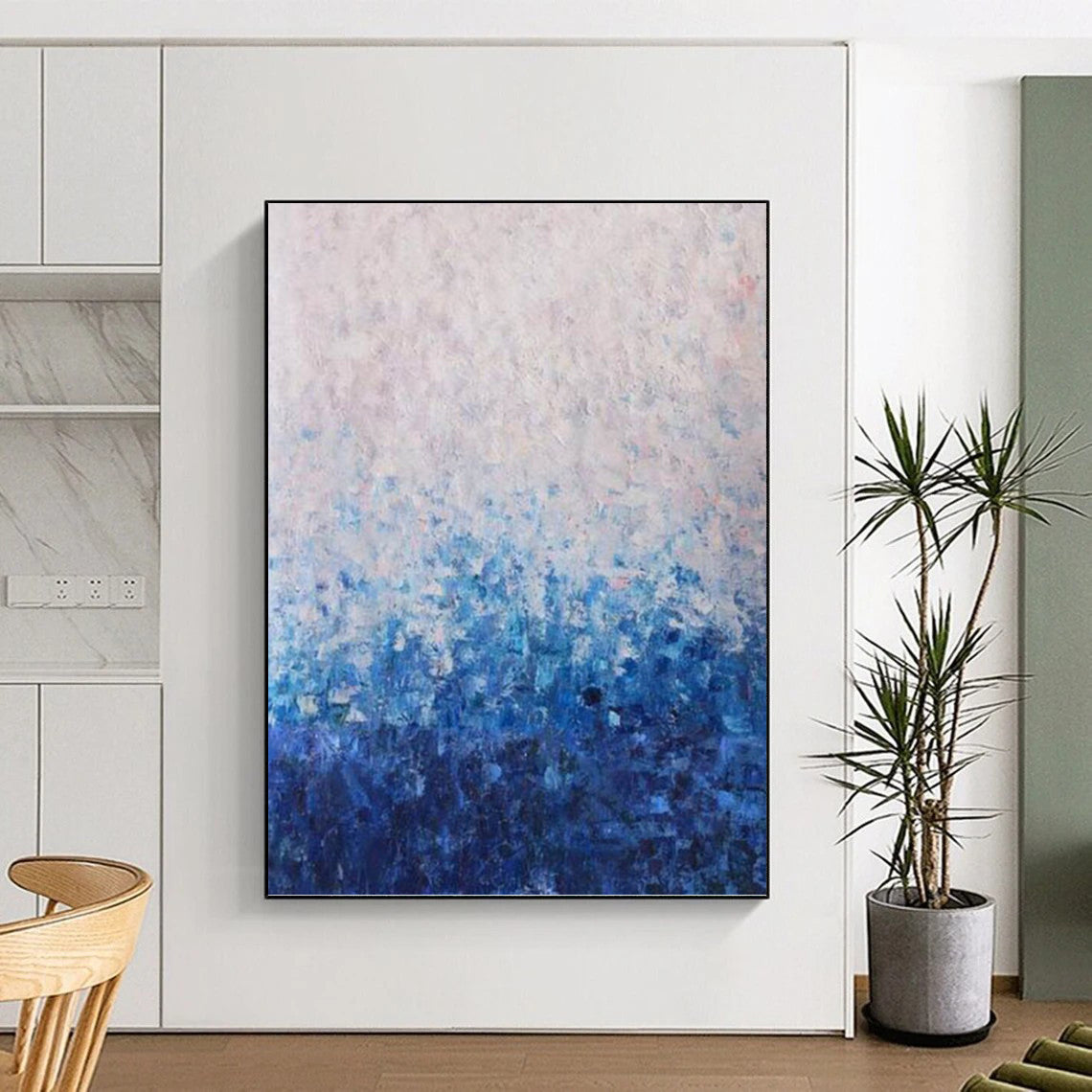 Blue and White Gradient Abstract - Minimalist Abstract Painting On Canvas DKH1350