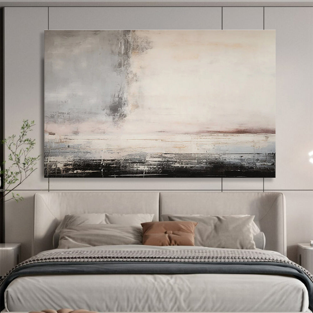Minimalist Abstract Landscape - Soft Neutrals and Subtle Lines Painting On Canvas DKH046