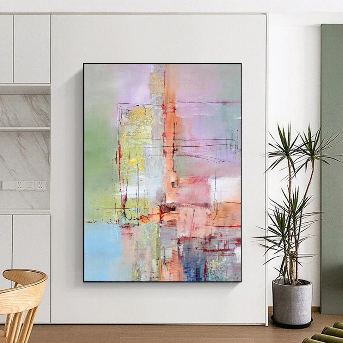 Pastel Abstract Layers - Soft - Hued Abstract Painting On Canvas CT2259