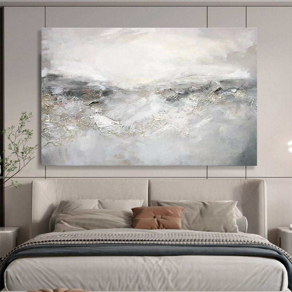 “Gray - White Abstract Mist” Abstract Oil Painting On Canvas DKH441