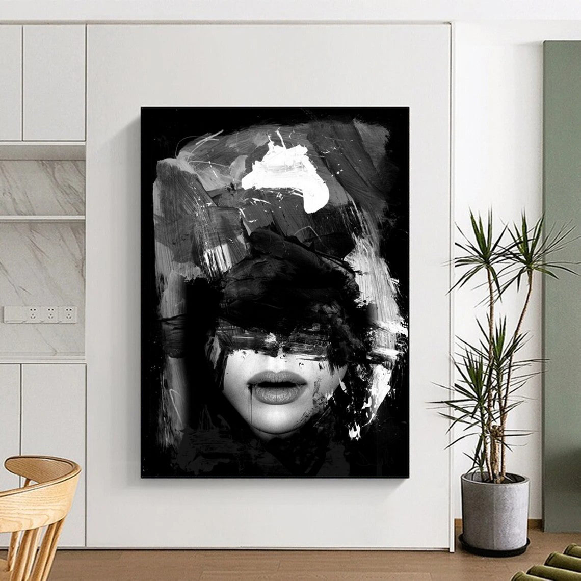 “Black - White Abstract Portrait” - Black, White Abstract Figure Painting On Canvas DTP232
