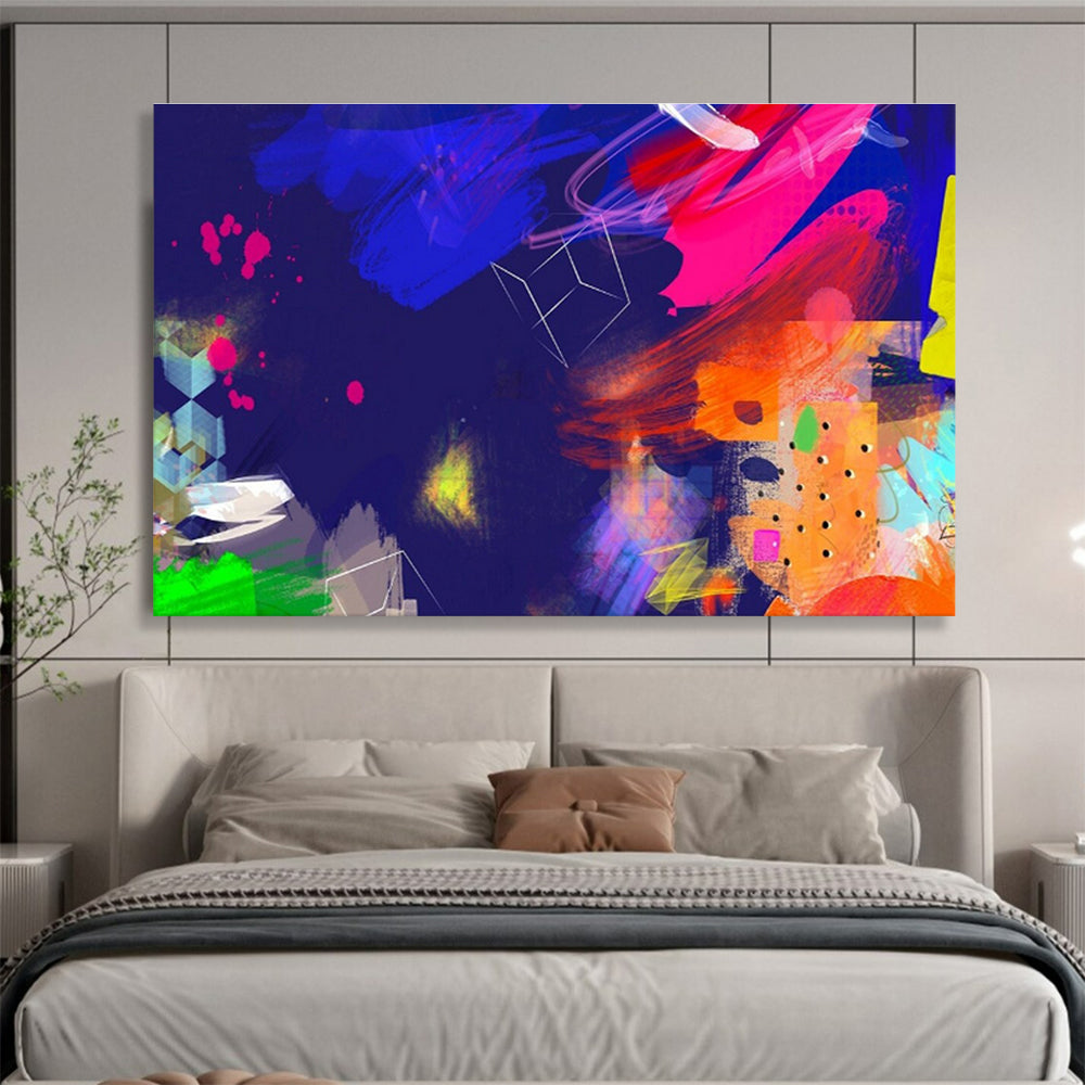 Neon Nights Collage Blue Pink Colorful Abstract Elements Painting On Canvas DKH202