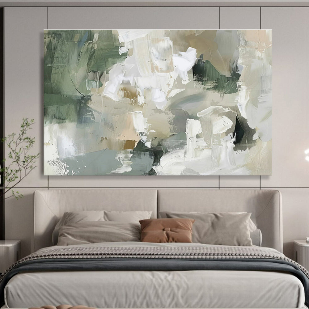 Earthy Tones Abstract - Greens, Beiges, and Textured Forms Painting On Canvas DKH045