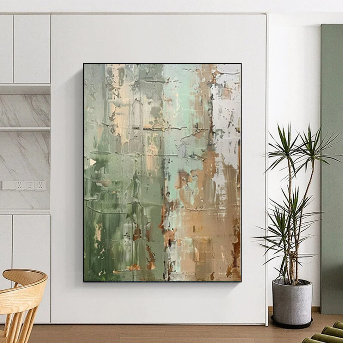 “Green - Gray - Brown Textured Abstract” ,Abstract Acrylic Painting CT0854