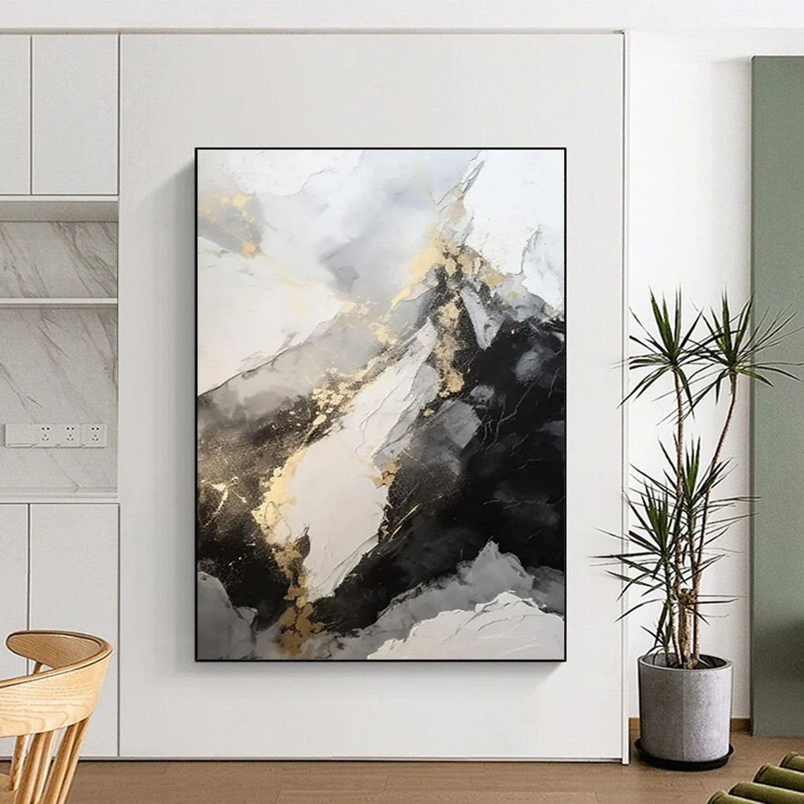 “Dramatic Gray - Black - Gold Peaks” ,Abstract Landscape - Inspired Art CT0871