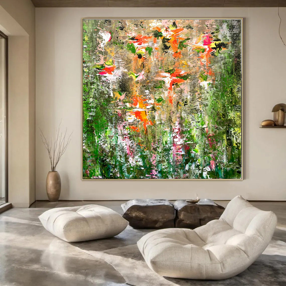Floral Chaos on Green - Abstract Floral Oil Painting CT1236